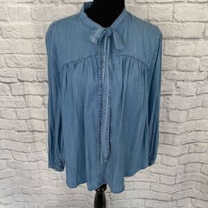 Terra & Sky new w/tags 14 women denim blue button down blouse w/front tie